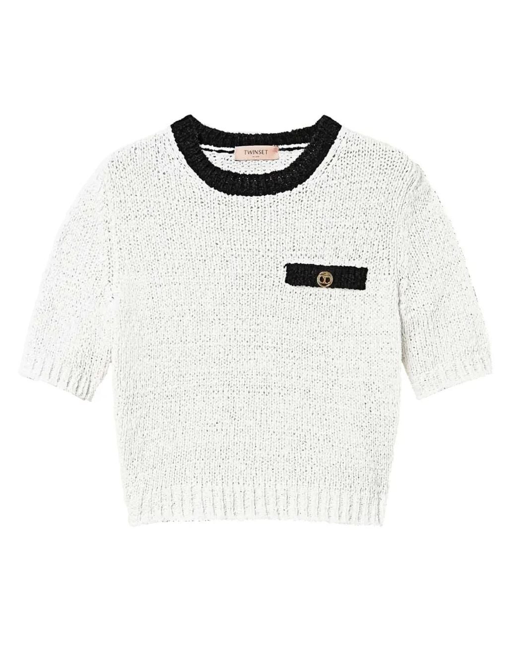 Twinset White Oval T Button Cropped Jumper