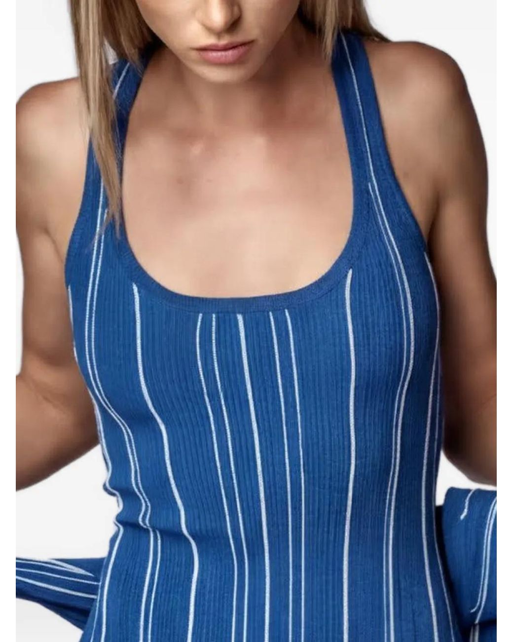 Hevron Blue Rose Knit Striped Ribbed-Knit Dress