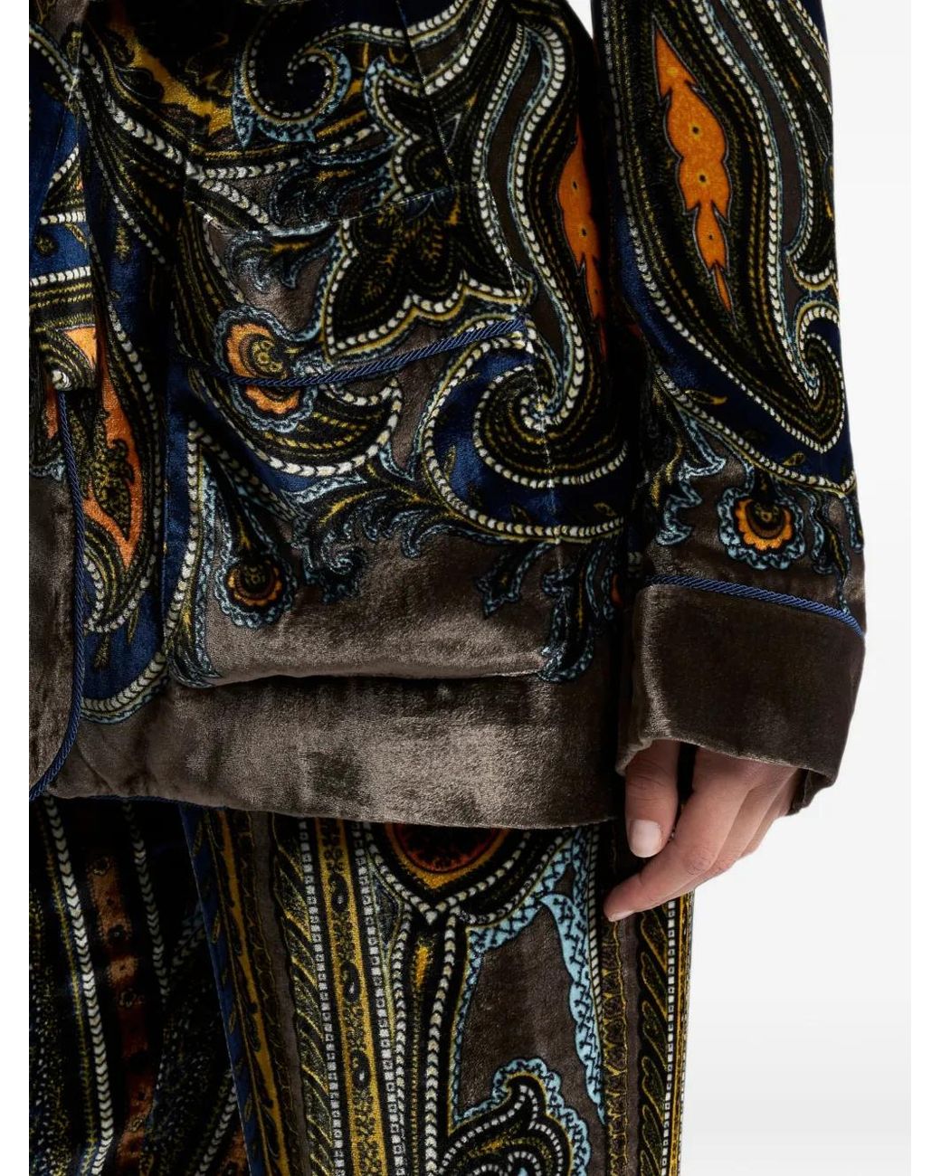 Etro Black Velvet Jacket With Belt And Paisley Motif