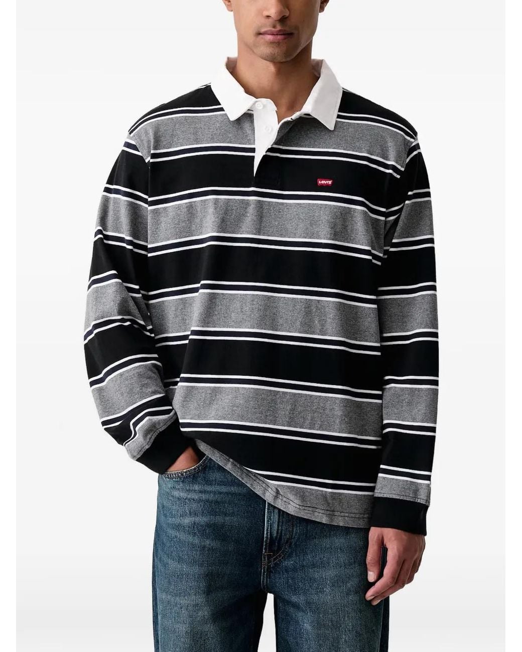 Levi's Black Striped Long-Sleeve Rugby Polo Shirt for men