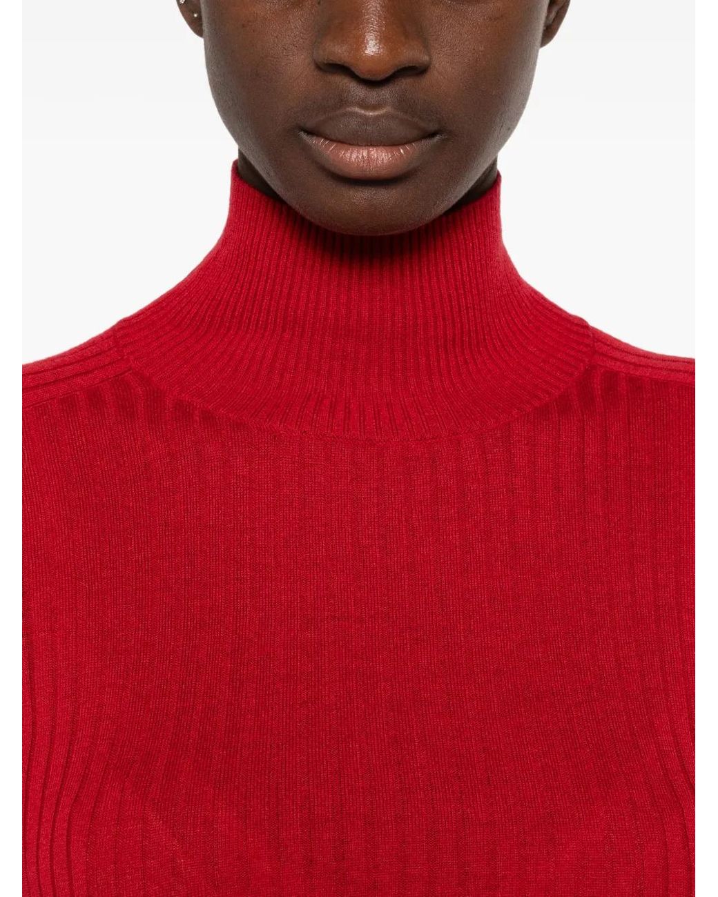 Max Mara Red Ribbed-Knit Roll-Neck Sweater