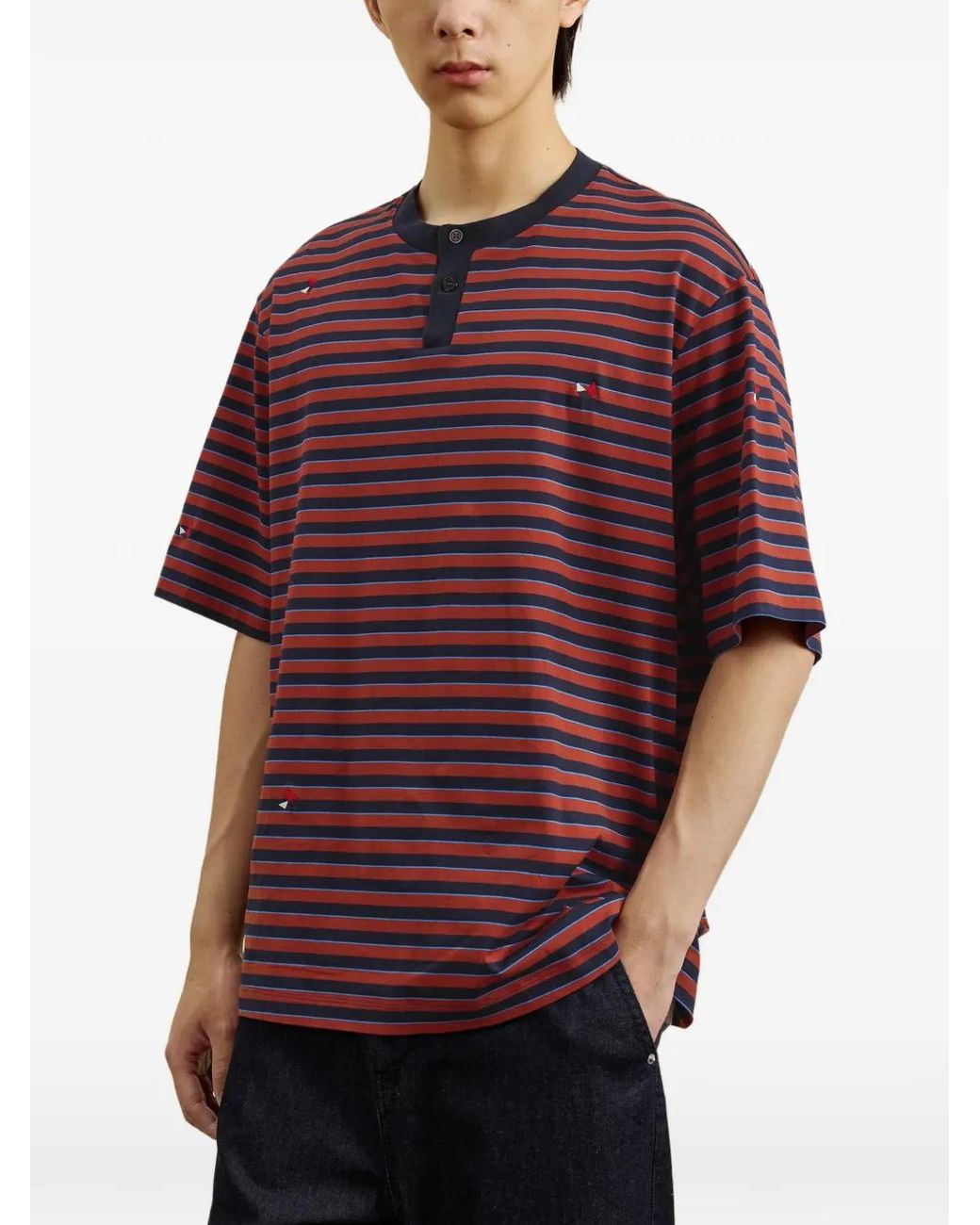 CROQUIS Red Striped Sailboat-Embroidery T-Shirt for men
