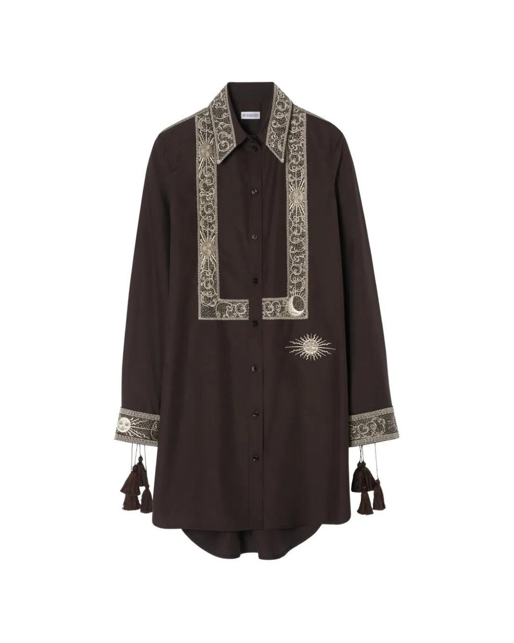 Burberry Brown Embroidered Silk Shirt Dress