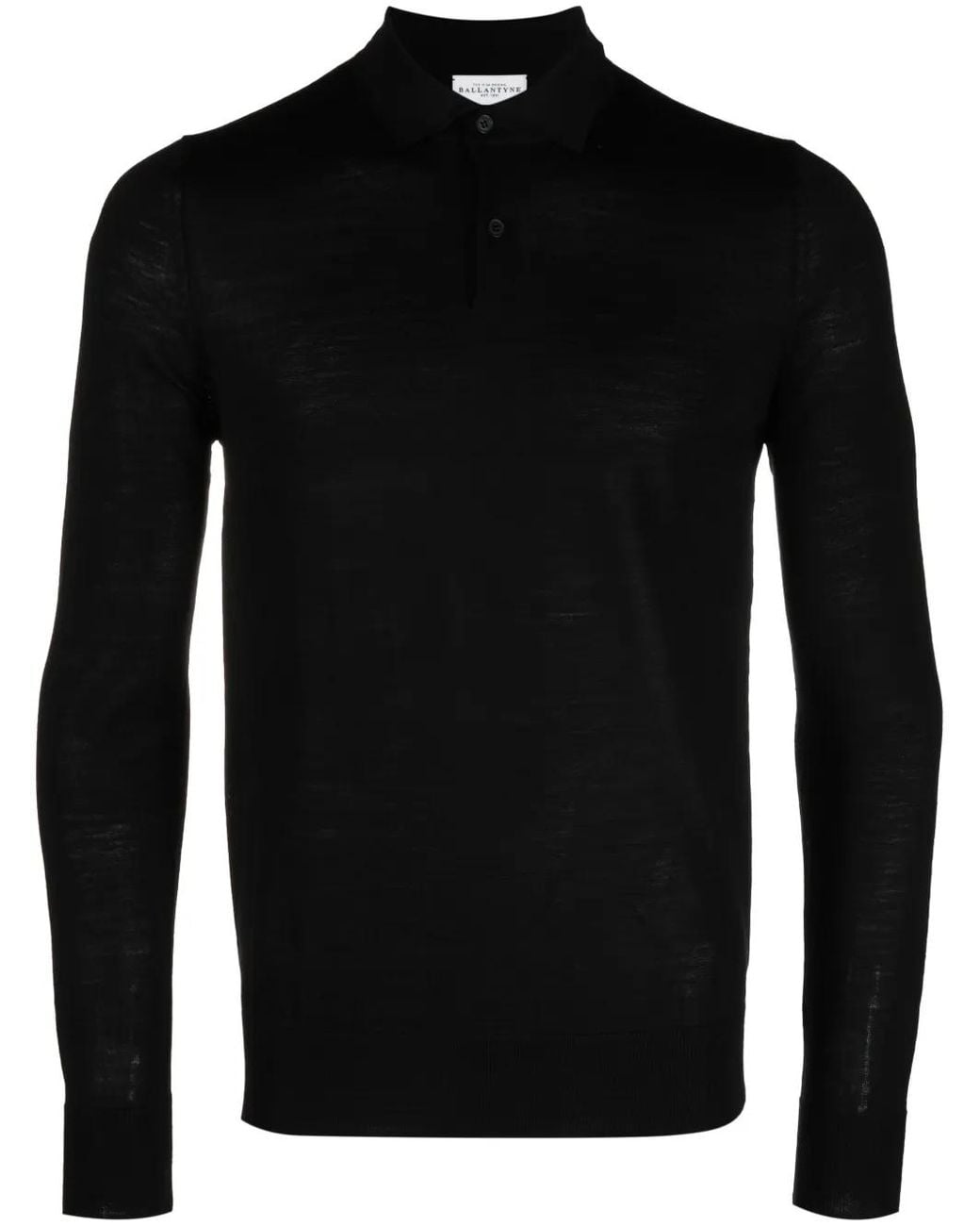 Ballantyne Black Fine-Knit Wool Polo Shirt for men