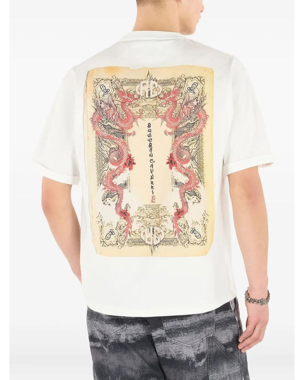 Roberto Cavalli White Dragon-Print T-Shirt for men