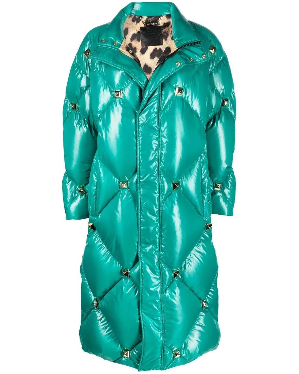 Philipp Plein Blue Quilted Studded Padded Coat Green