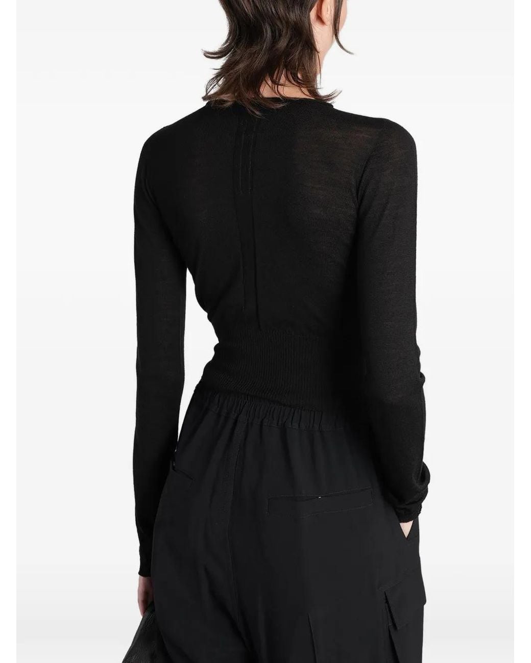 Rick Owens Black Cut-Out Ribbed-Trim Top