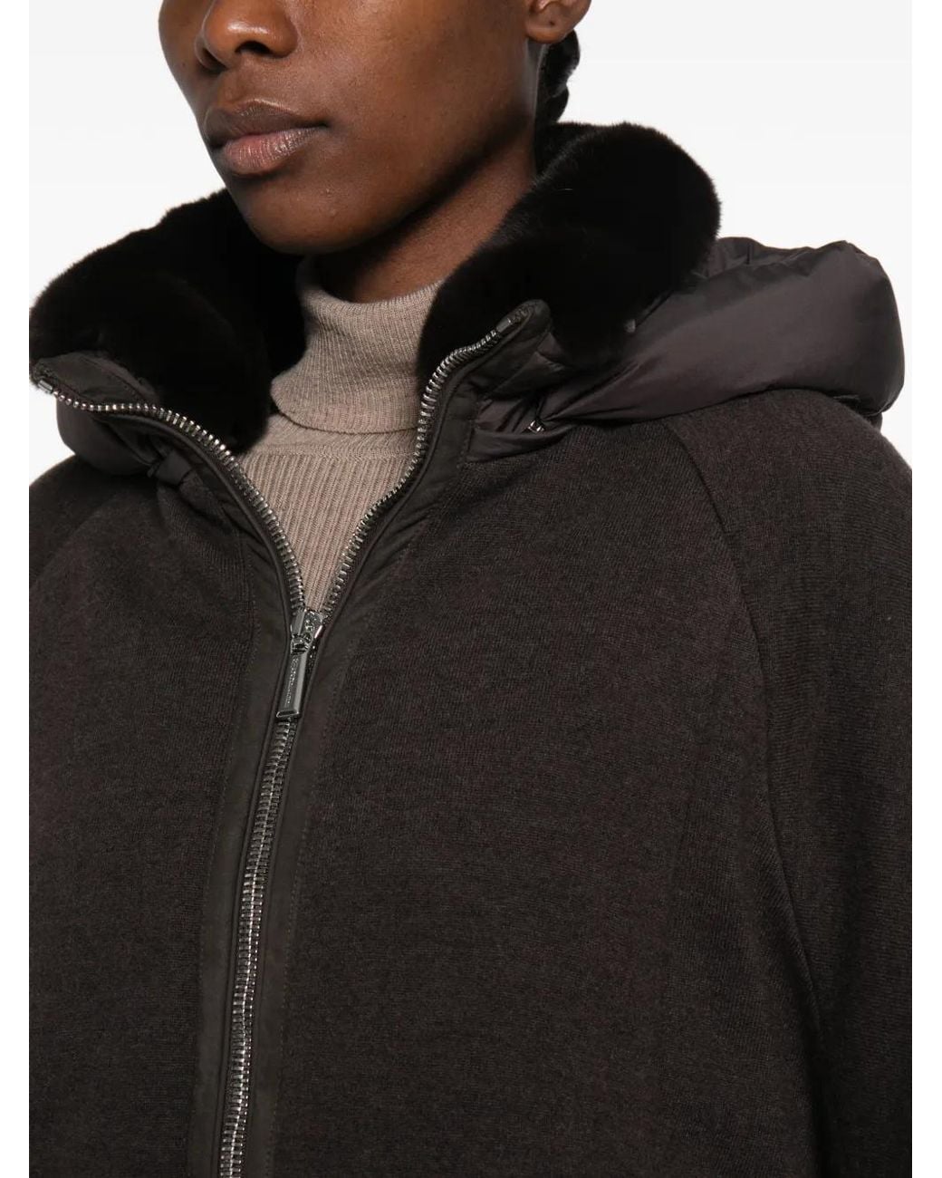 Moorer Black Medea Hooded Panelled Jacket