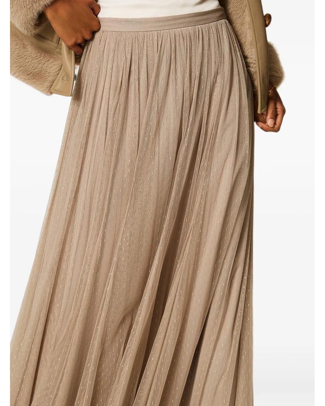 Twinset Natural Long Tulle Skirt With Lurex