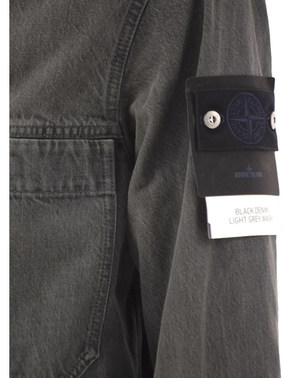 Stone Island Gray 4100006 Denim-Light-Wash Coach Jacket With Multiple Pockets for men