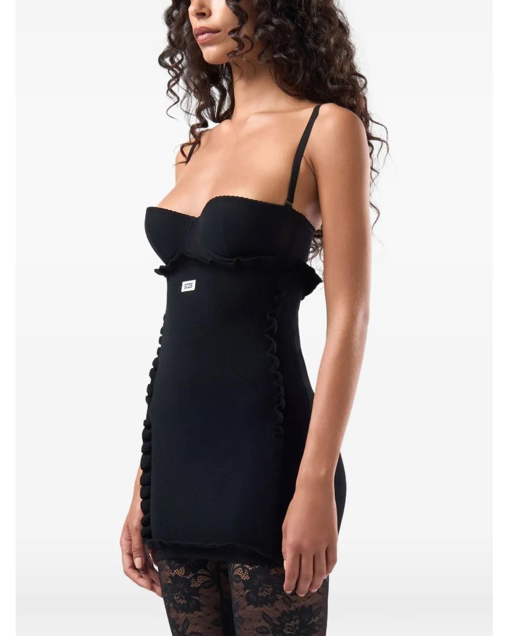 Gcds Black Medusa Ruffle-Trimmed Mini Dress