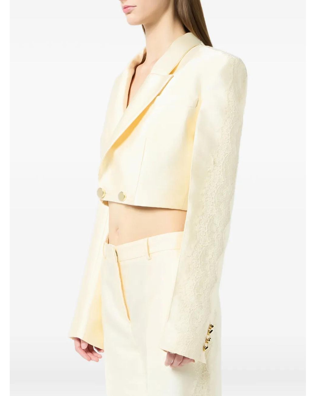 Blumarine White Veste Crop En Dentelle