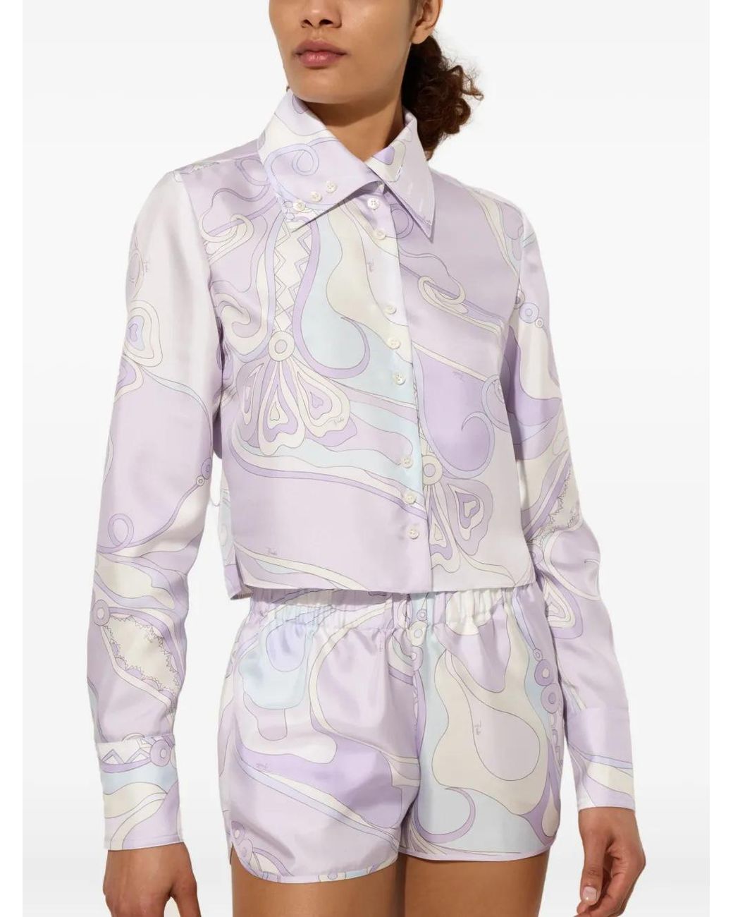 Emilio Pucci White Orchidee-Print Silk Shirt