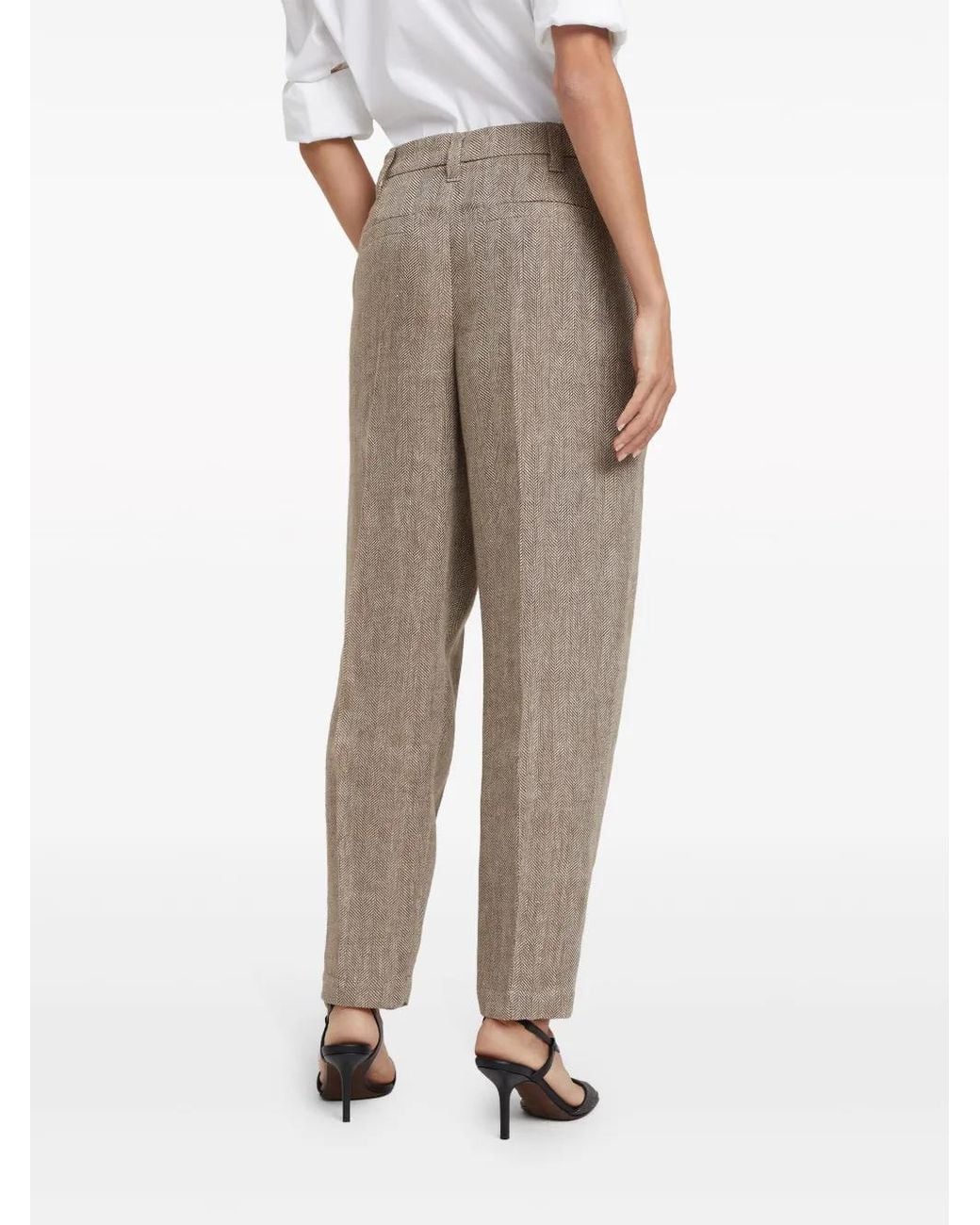 Brunello Cucinelli Natural Tailored Linen Trousers