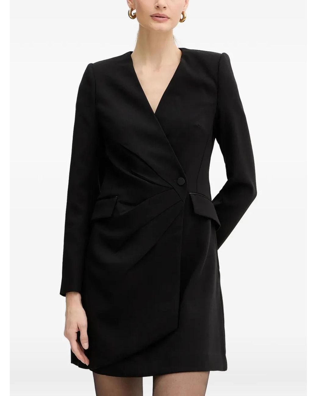 Morgan Black V-Neck Single-Breasted Mini Dress