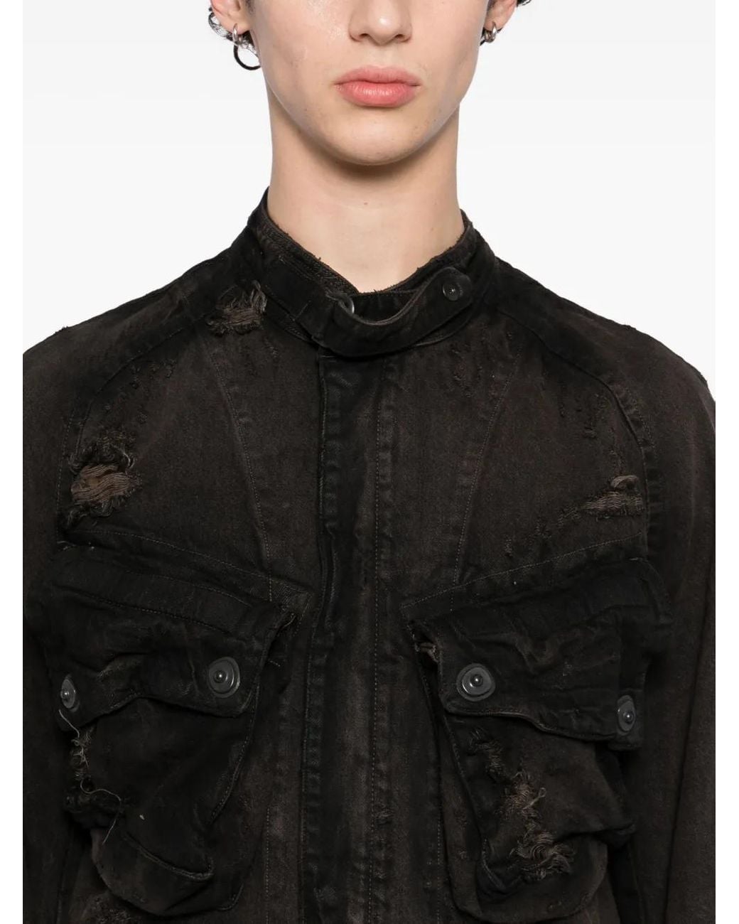 Julius Black Distressed-Effect Denim Jacket for men