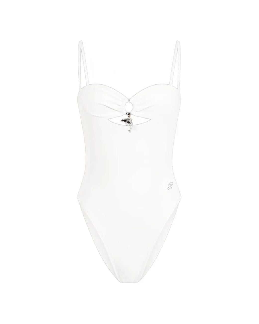 Blumarine White Maillot De Bain À Découpe Et Pendentif Dauphin