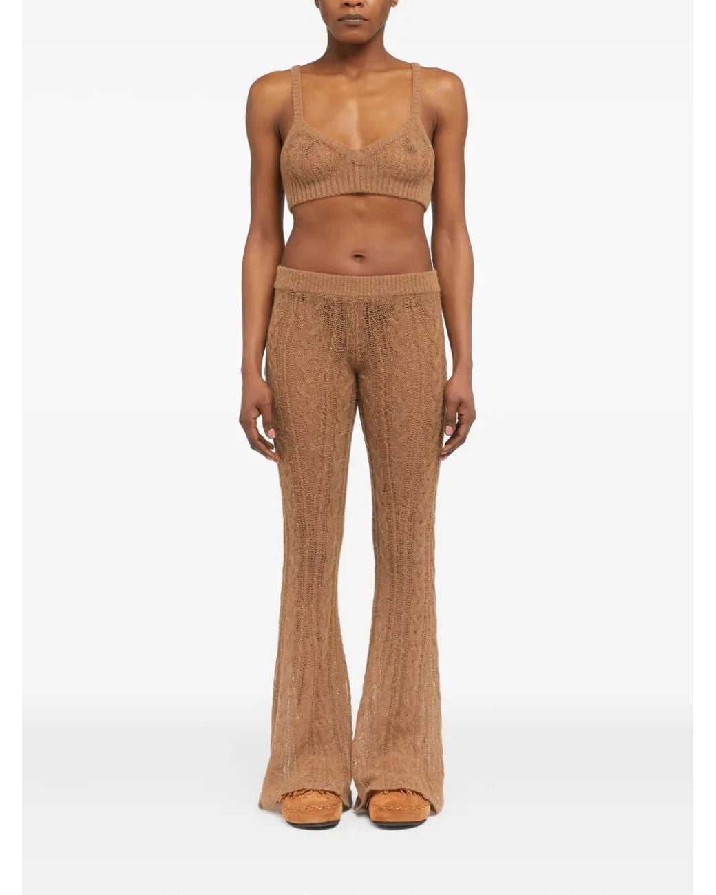 Alanui Brown Desert Drift Cable-Knit Top