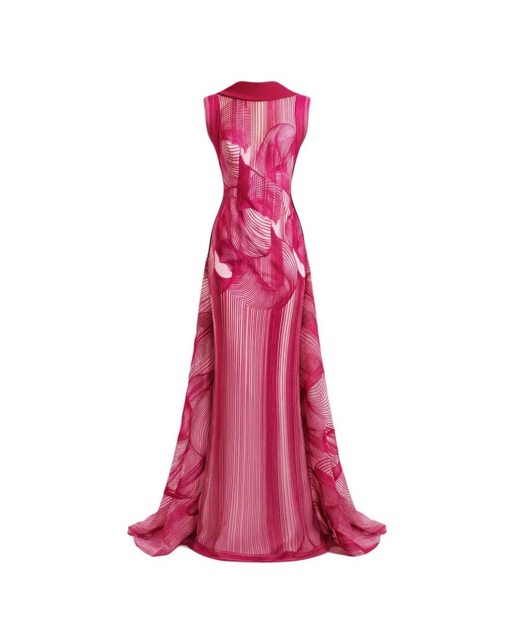 Gemy Maalouf Pink Embroidered-Pattern Floor-Length Dress