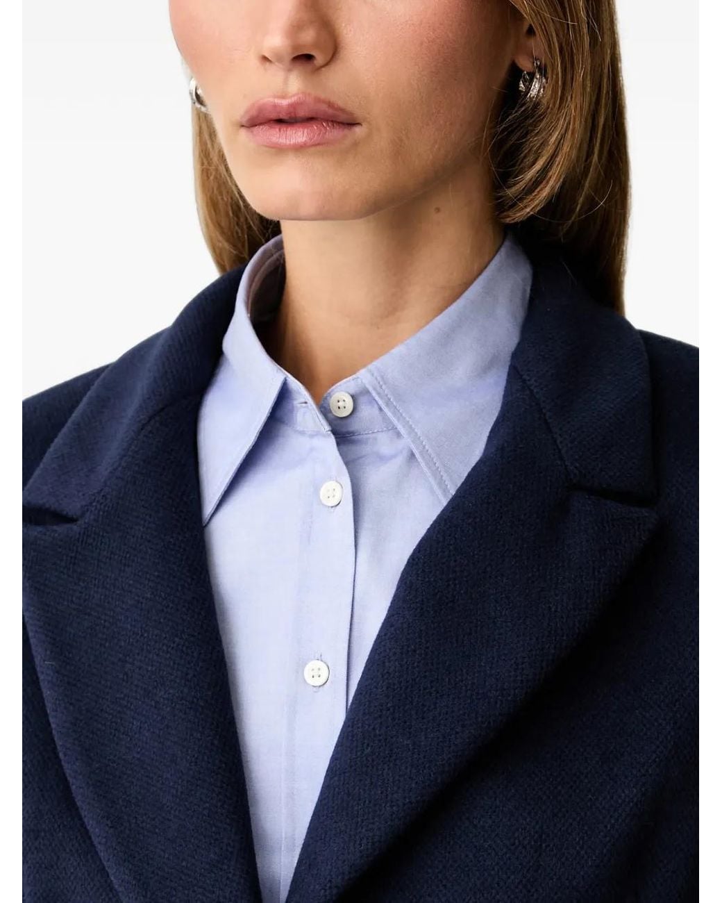 Fracomina Blue Manteau À Revers Crantés Et Détail D'Anneau