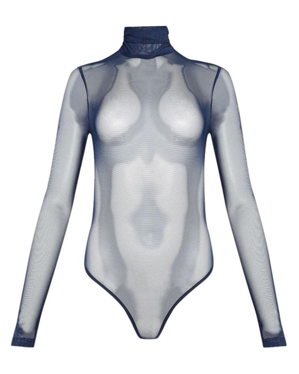LAQUAN SMITH Blue Open-Back Mesh Bodysuit