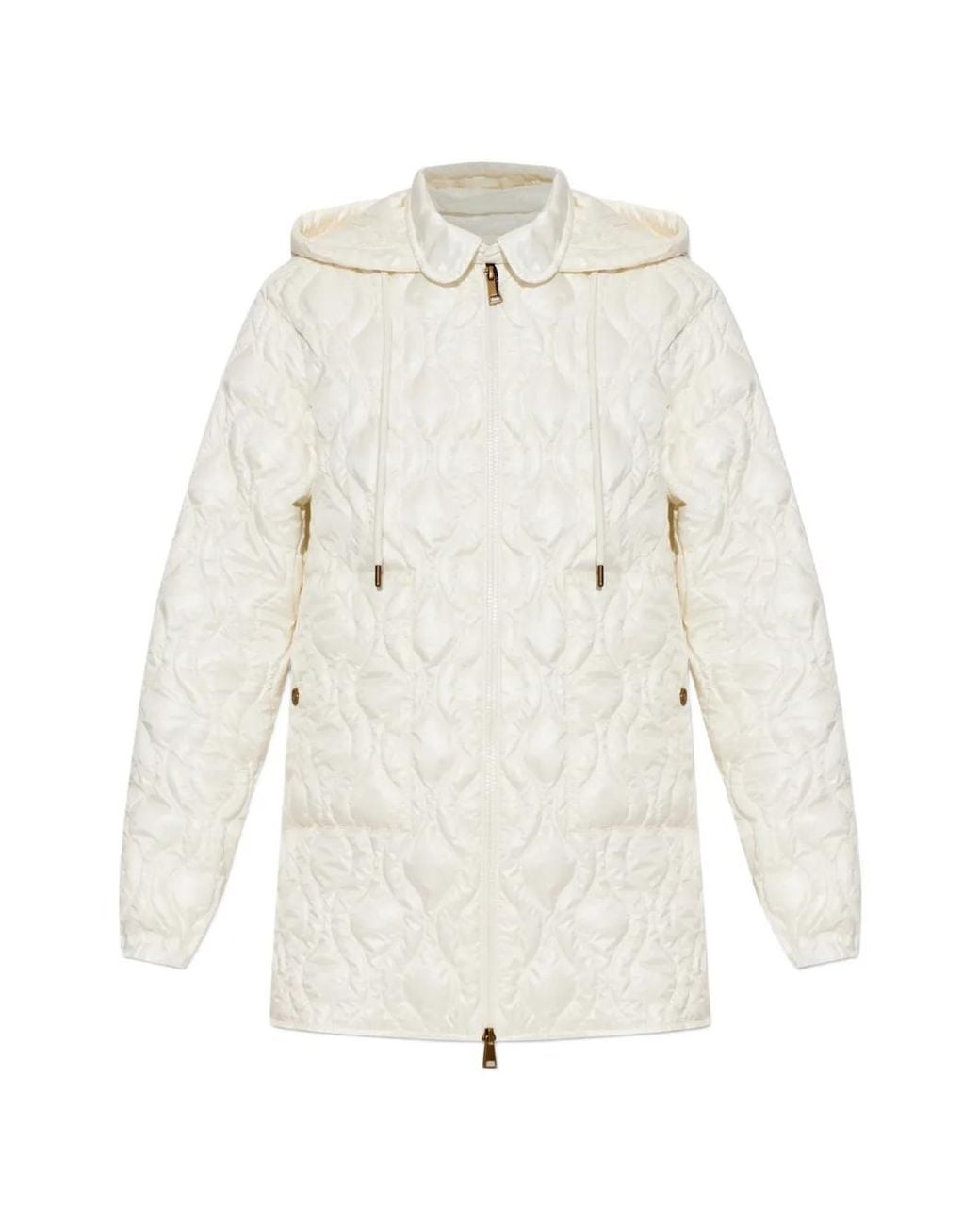 Moncler White Balette Geometric Quilted Mid-Length Down Jacket