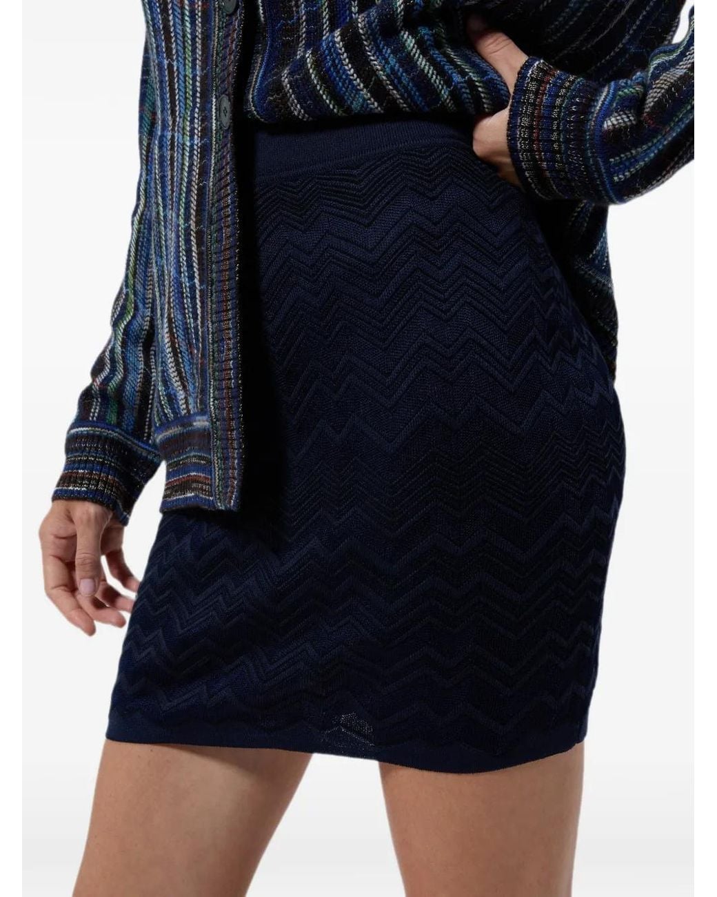 Missoni Blue Zig-Zag Viscose And Wool Mini Skirt