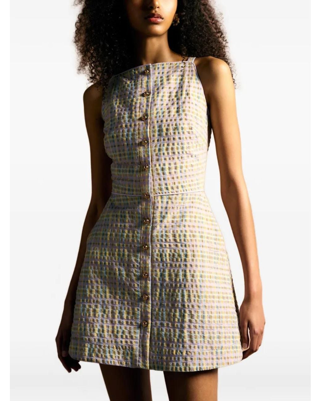 Markarian Gray Skye Plaid Seersucker Mini Dress