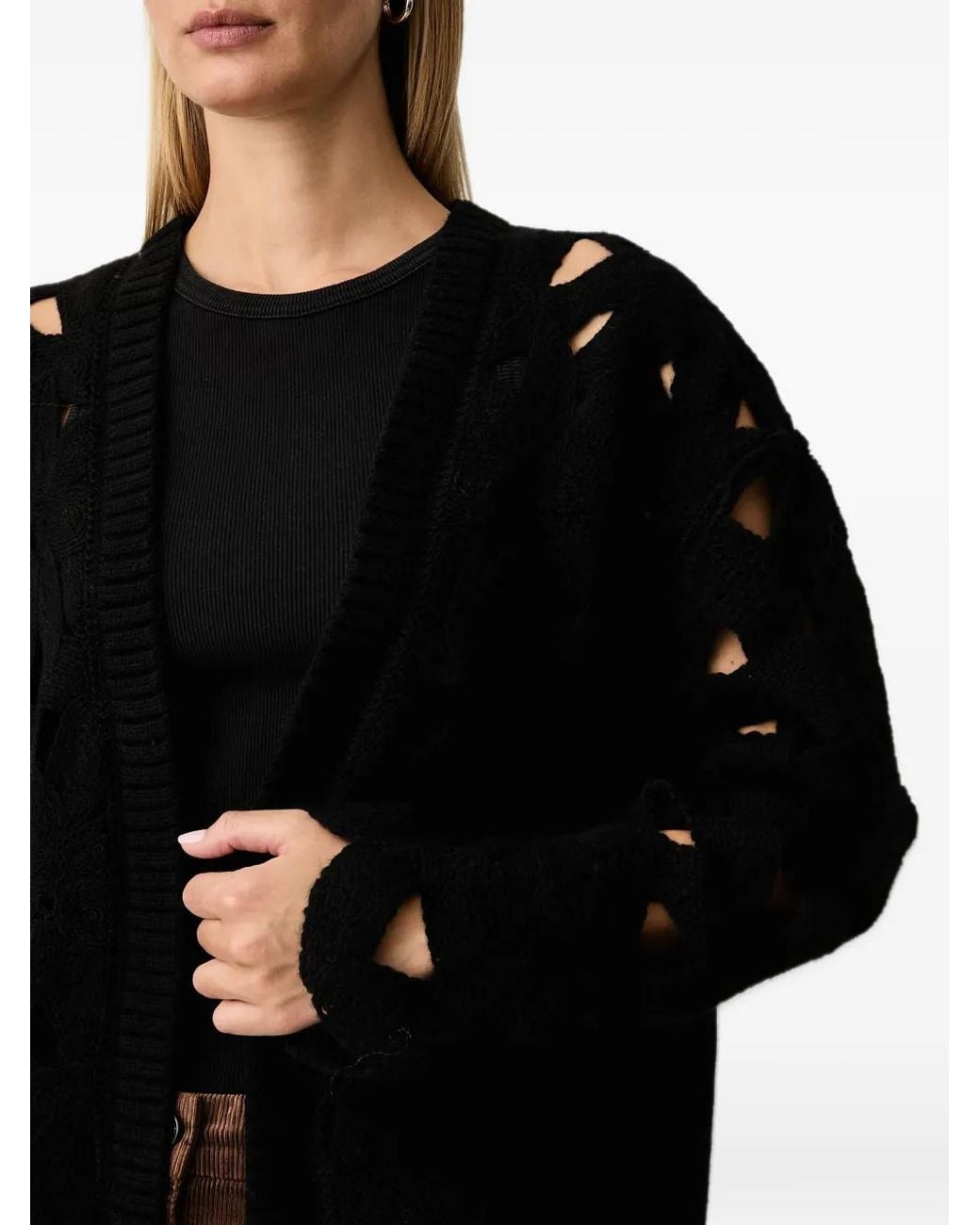 Fracomina Black Cut-Out Chunky-Knit Cardigan
