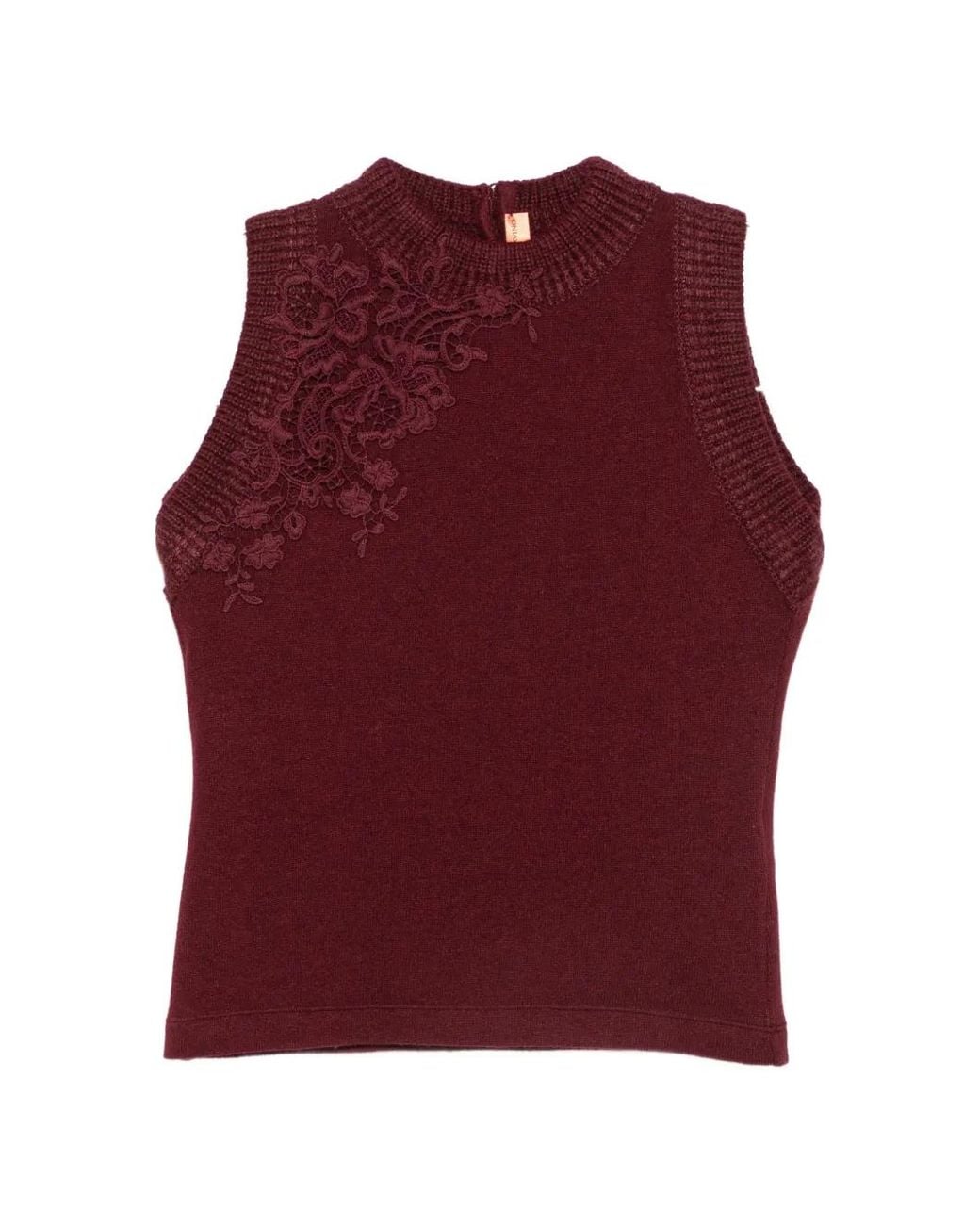 Ermanno Scervino Red Lace-Embellished Sleeveless Top