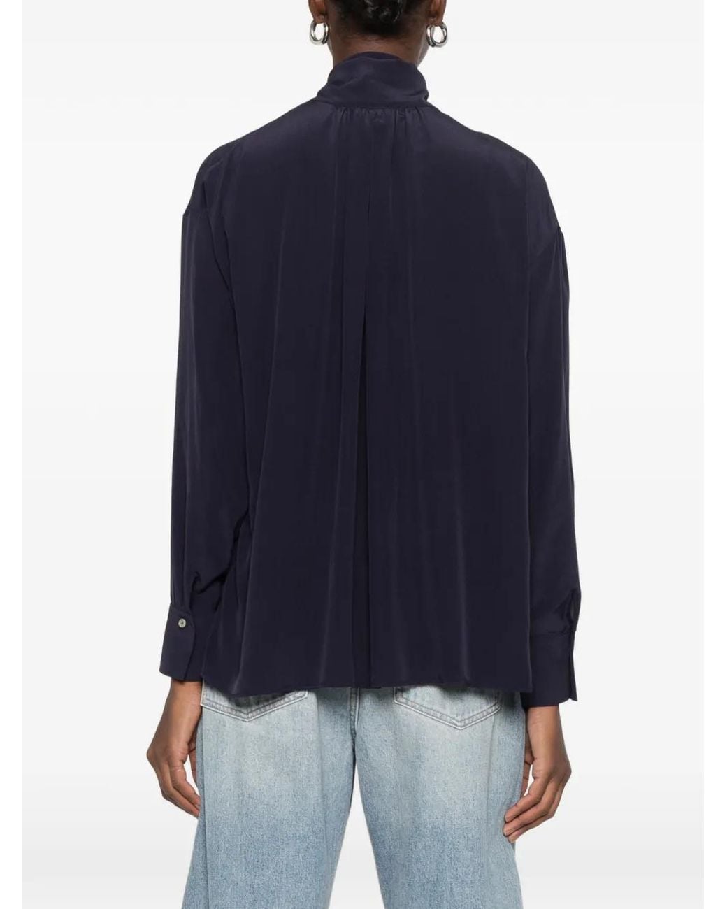 Barba Napoli Blue Bow-Neck Long-Sleeve Blouse