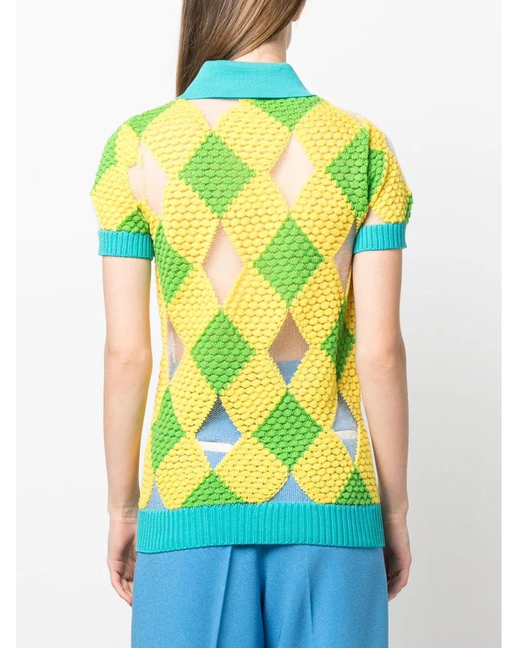 BOTTER Yellow Geometric-Pattern Knitted Polo Shirt