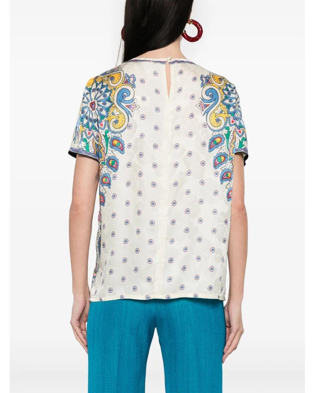 Etro Blue Paisley Print Silk Blend Top