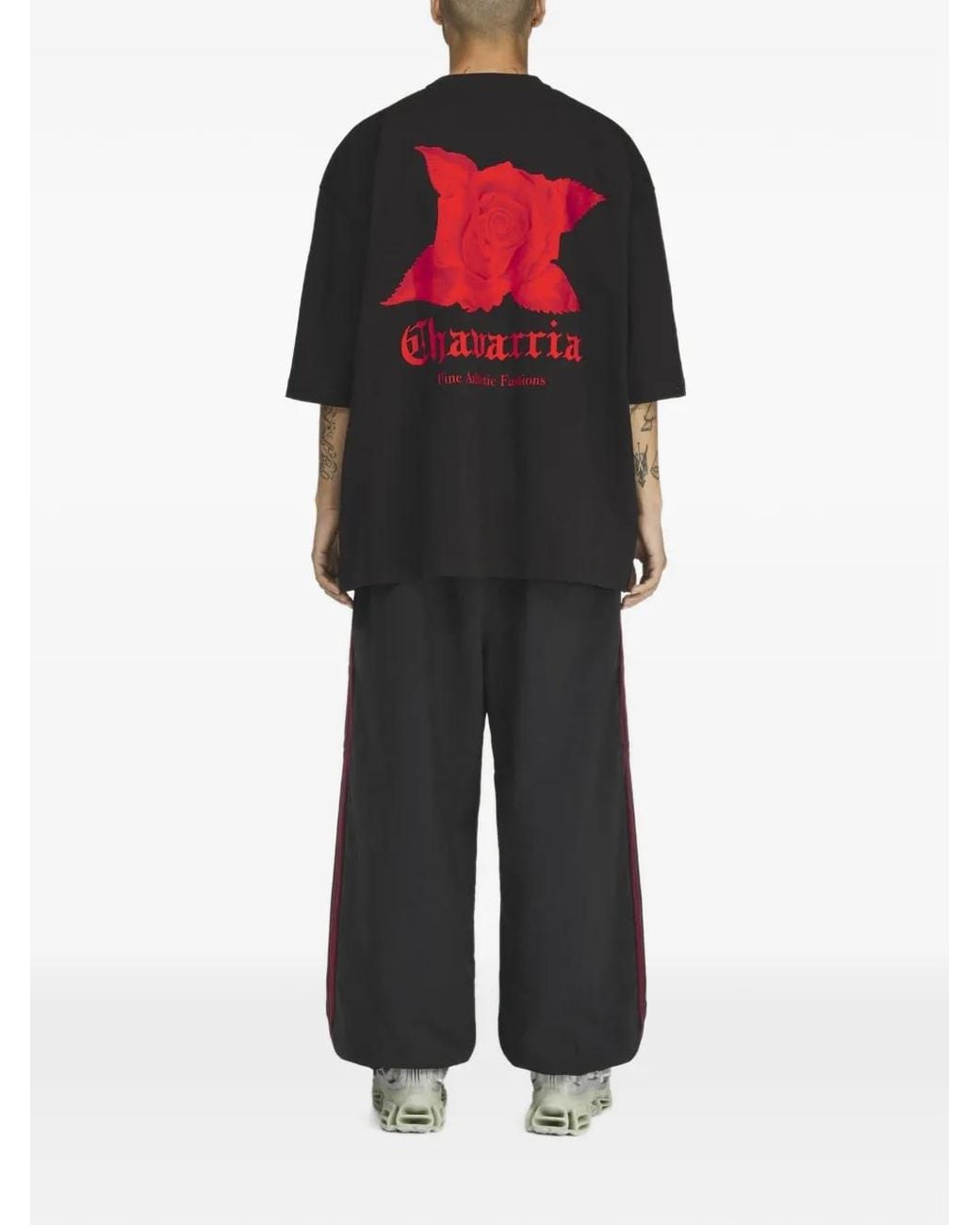 Willy Chavarria Black X Adidas Rose-Print T-Shirt for men