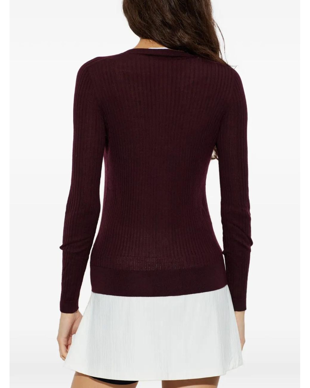 Lacoste Purple Ribbed-Knit Wool Cardigan