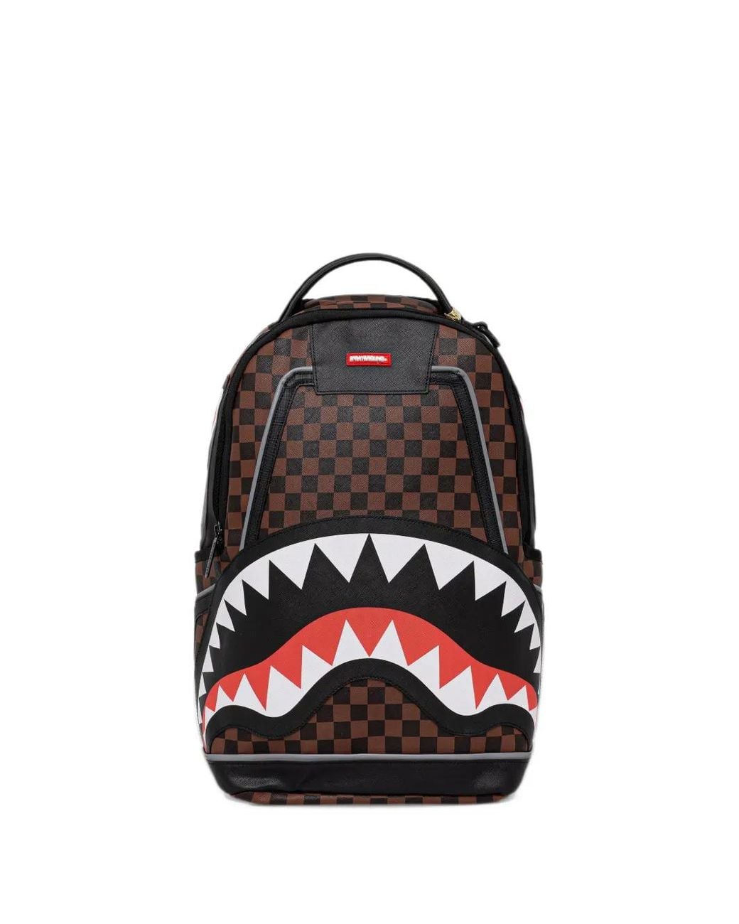 Sprayground Black Check-Print Shark-Motif Backpack