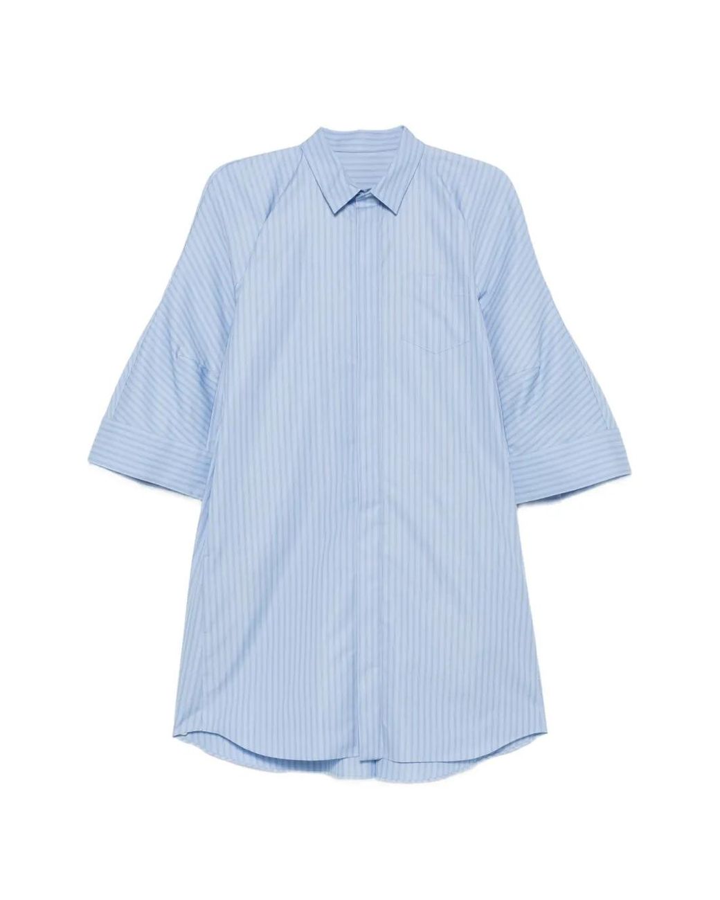 Sacai Blue Striped Flared-Sleeve Shirt Mini Dress