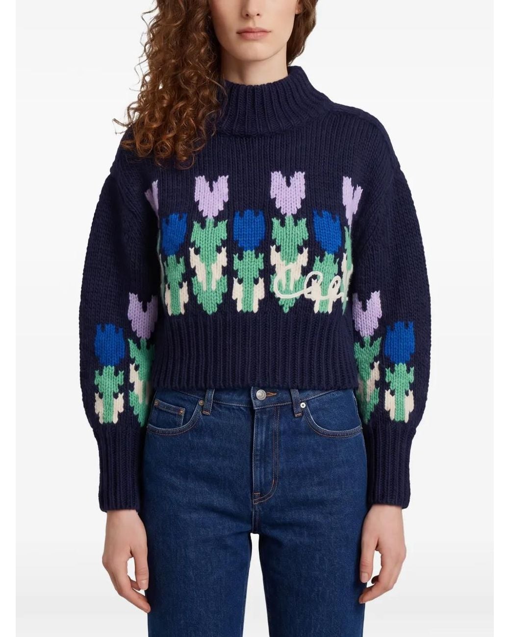 Chloé Blue Tulip Intarsia Knit Sweater