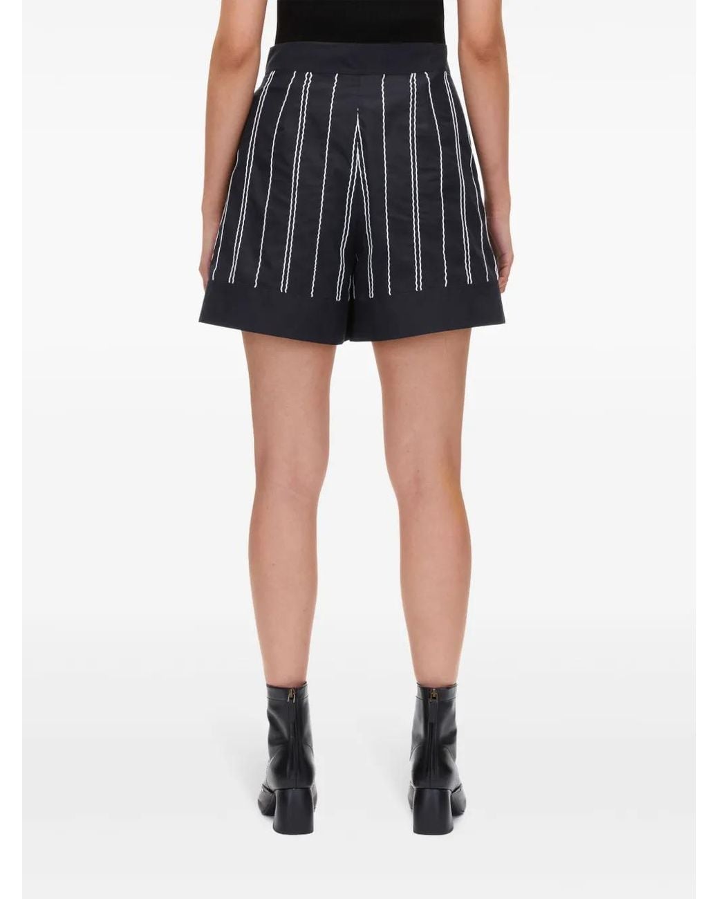 3.1 Phillip Lim Black Wave-Stitching Thigh-Length Shorts