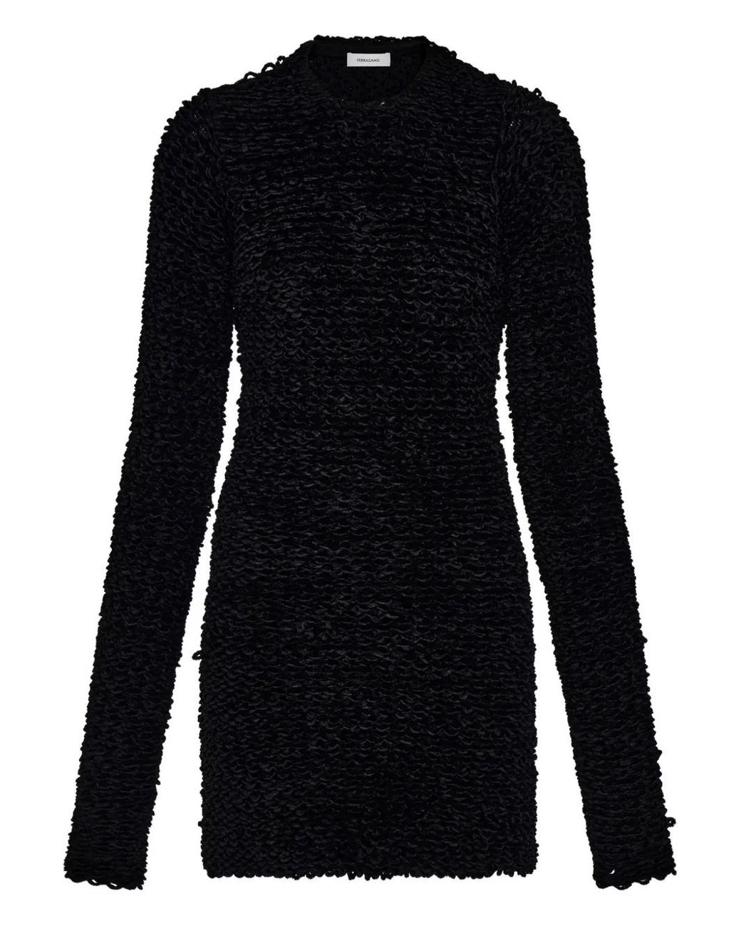 Ferragamo Black Astrakhan-Effect Short Dress