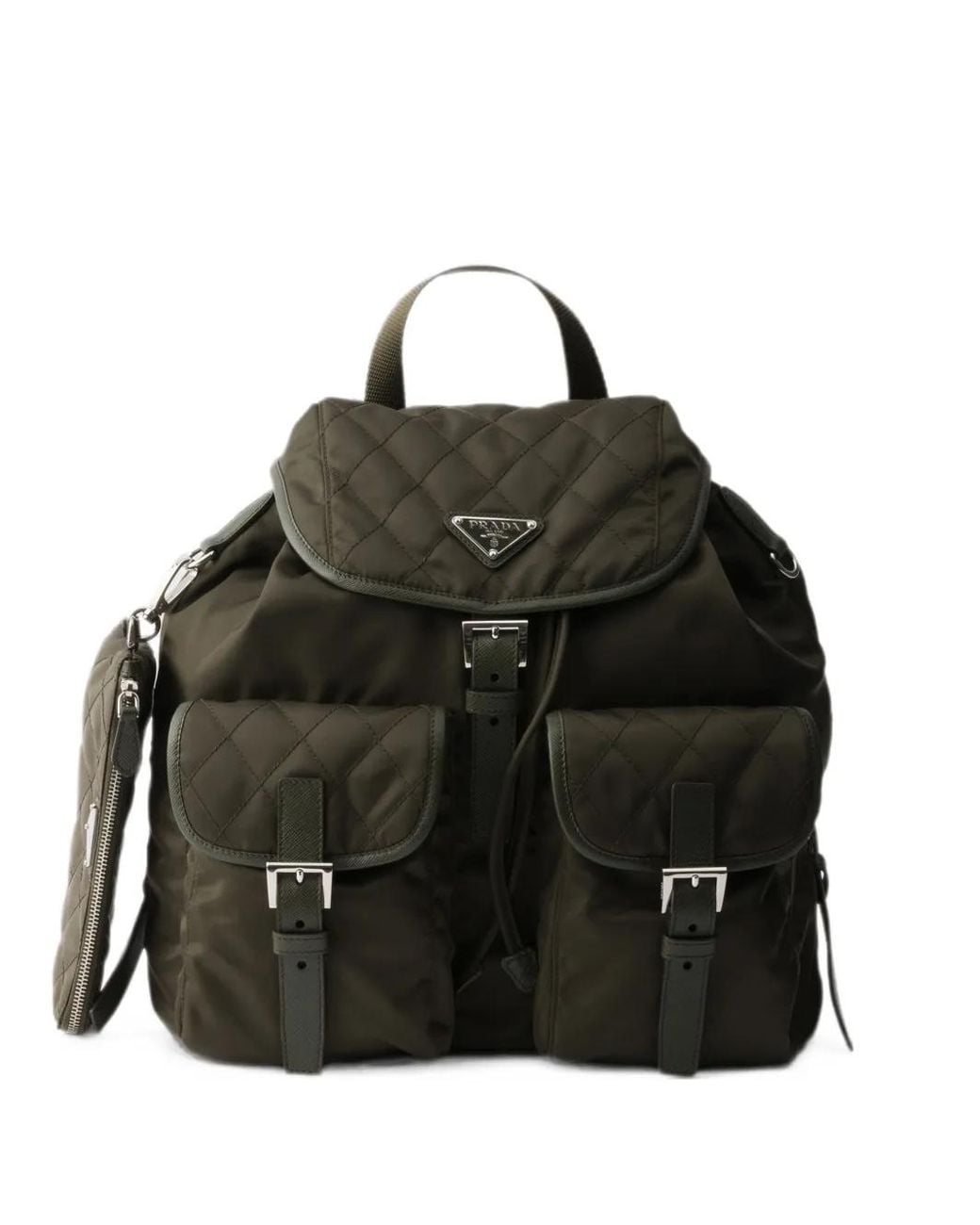 Prada Black Medium Quilted Re-Nylon Backpack With Saffiano Leather Trim