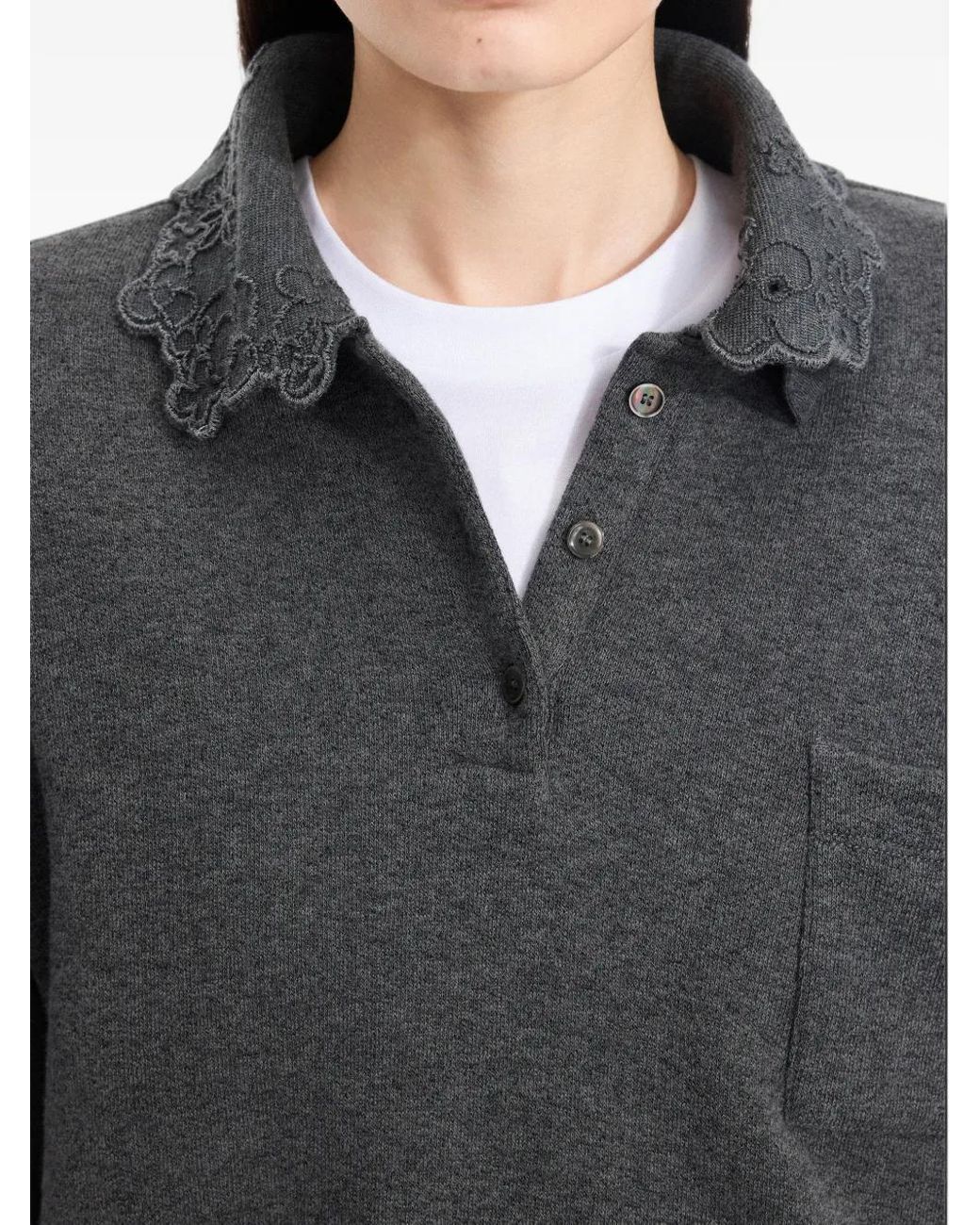 JNBY Gray Lace-Collar Knitted Polo Top