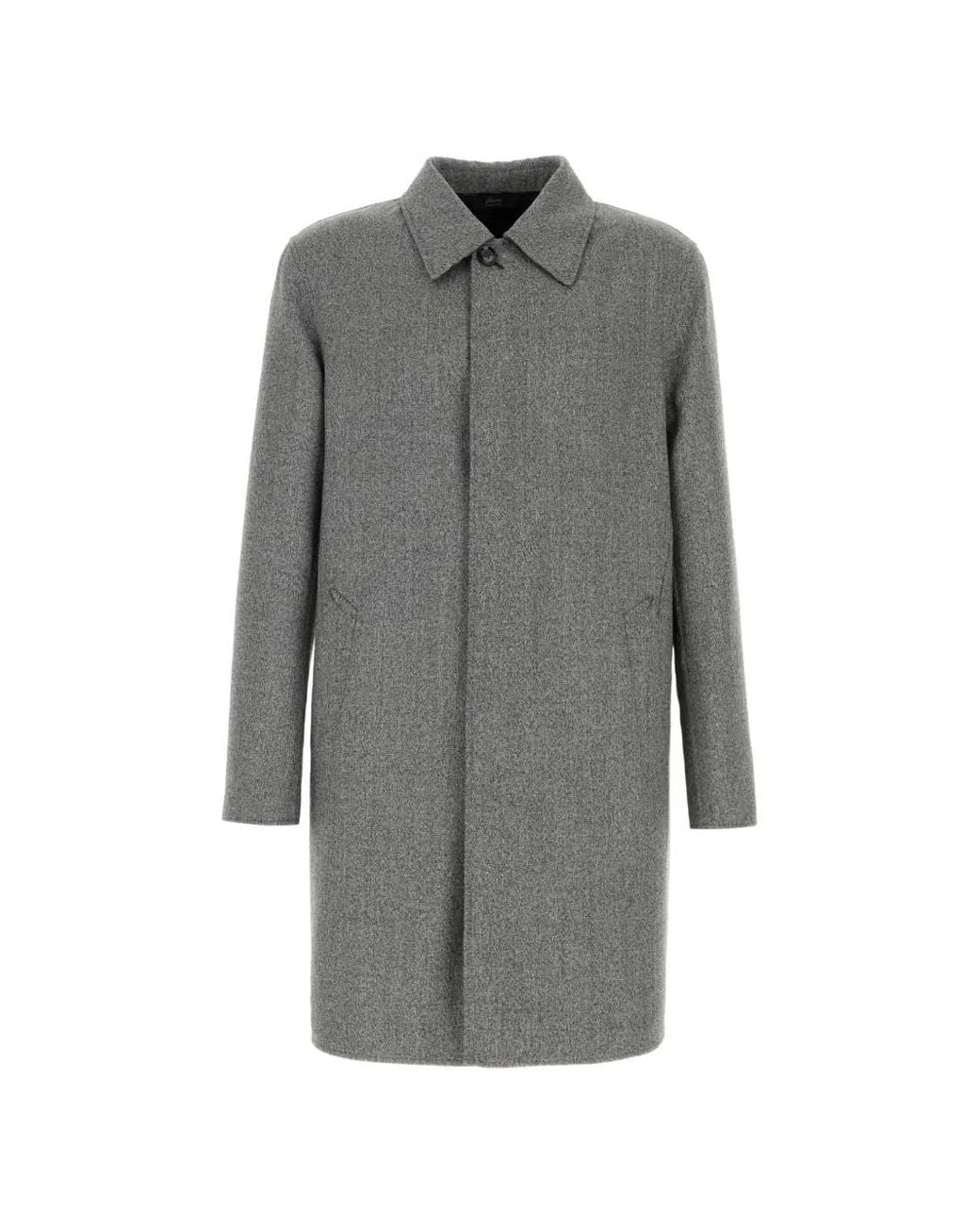 Brioni Gray Melange Concealed-Fastening Coat for men