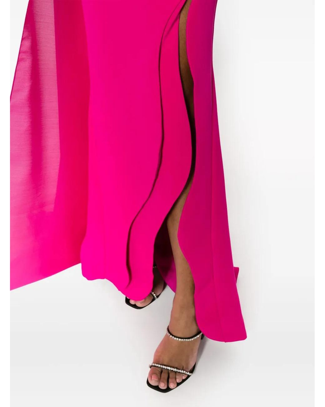 Gaby Charbachy Pink Asymmetric Draped One-Shoulder Gown