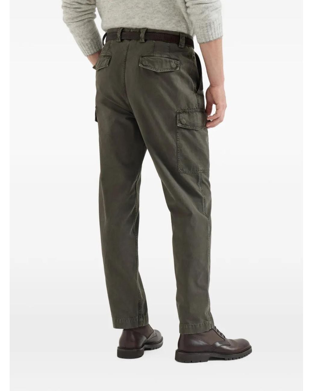 Brunello Cucinelli Gray Peached Cotton Gabardine Trousers With Cargo Pockets for men