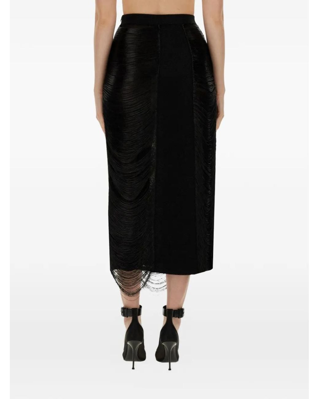 McQueen Black Fringed-Detail Midi Skirt