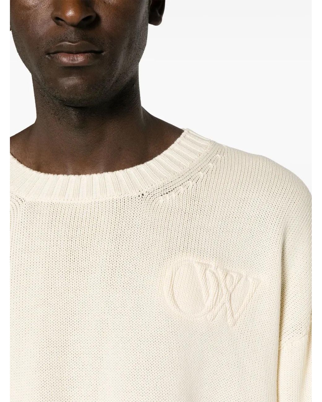 Off-White c/o Virgil Abloh Natural Crew-Neck Diagonal-Stripe Jumper for men