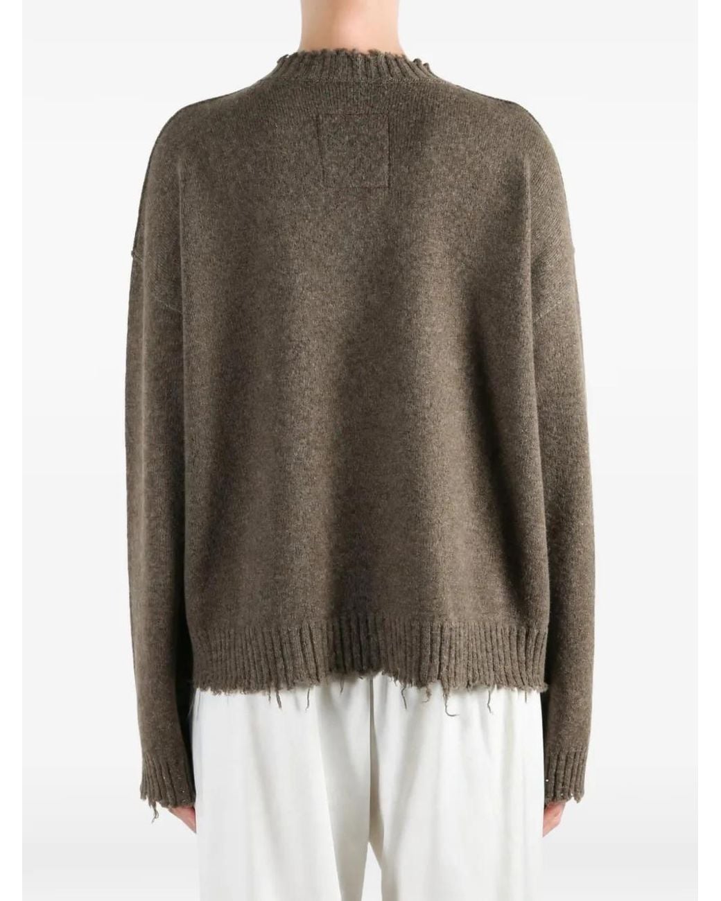Uma Wang Brown Distressed Crew-Neck Jumper