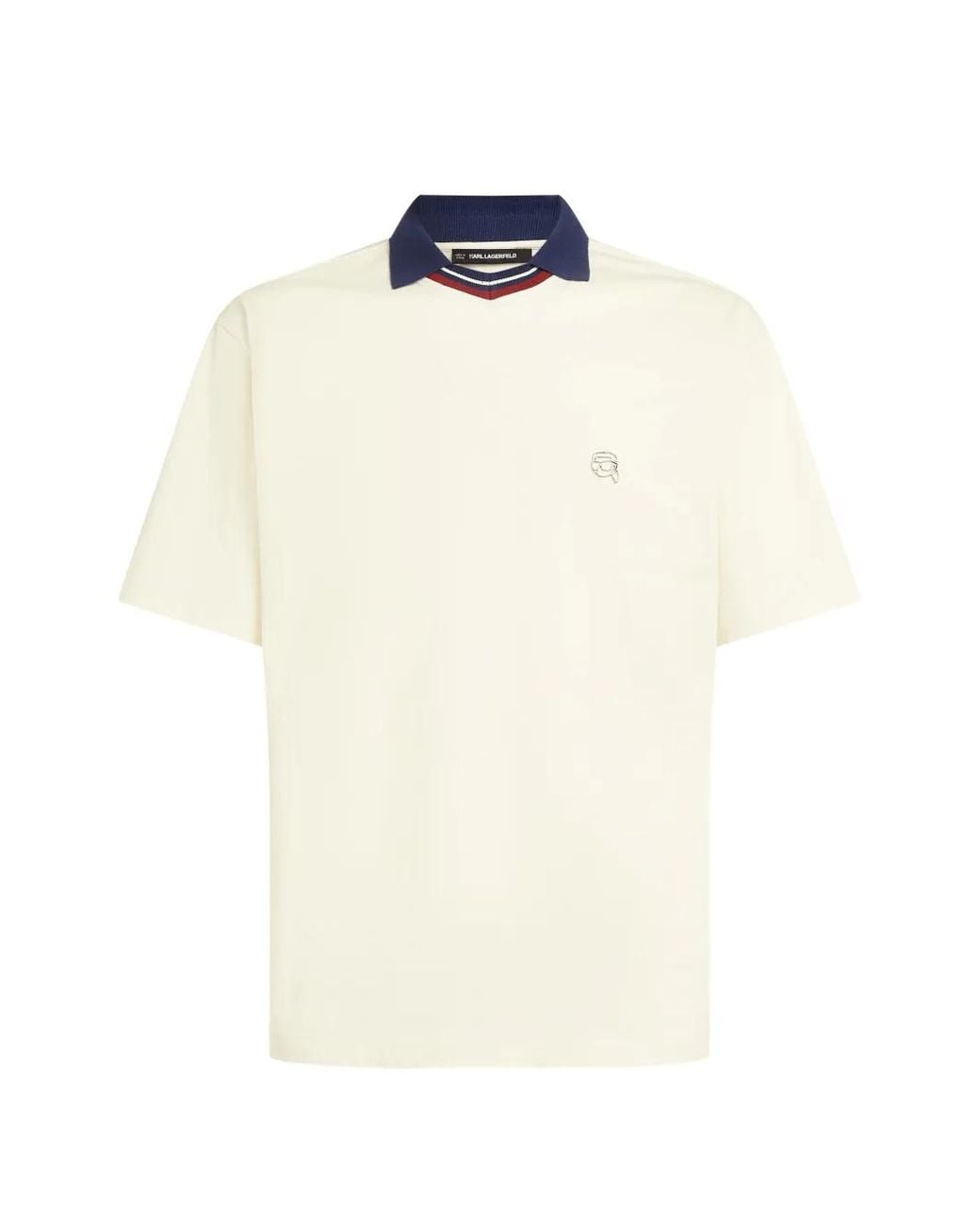 Karl Lagerfeld White Collared V-Neck Ikon T-Shirt for men