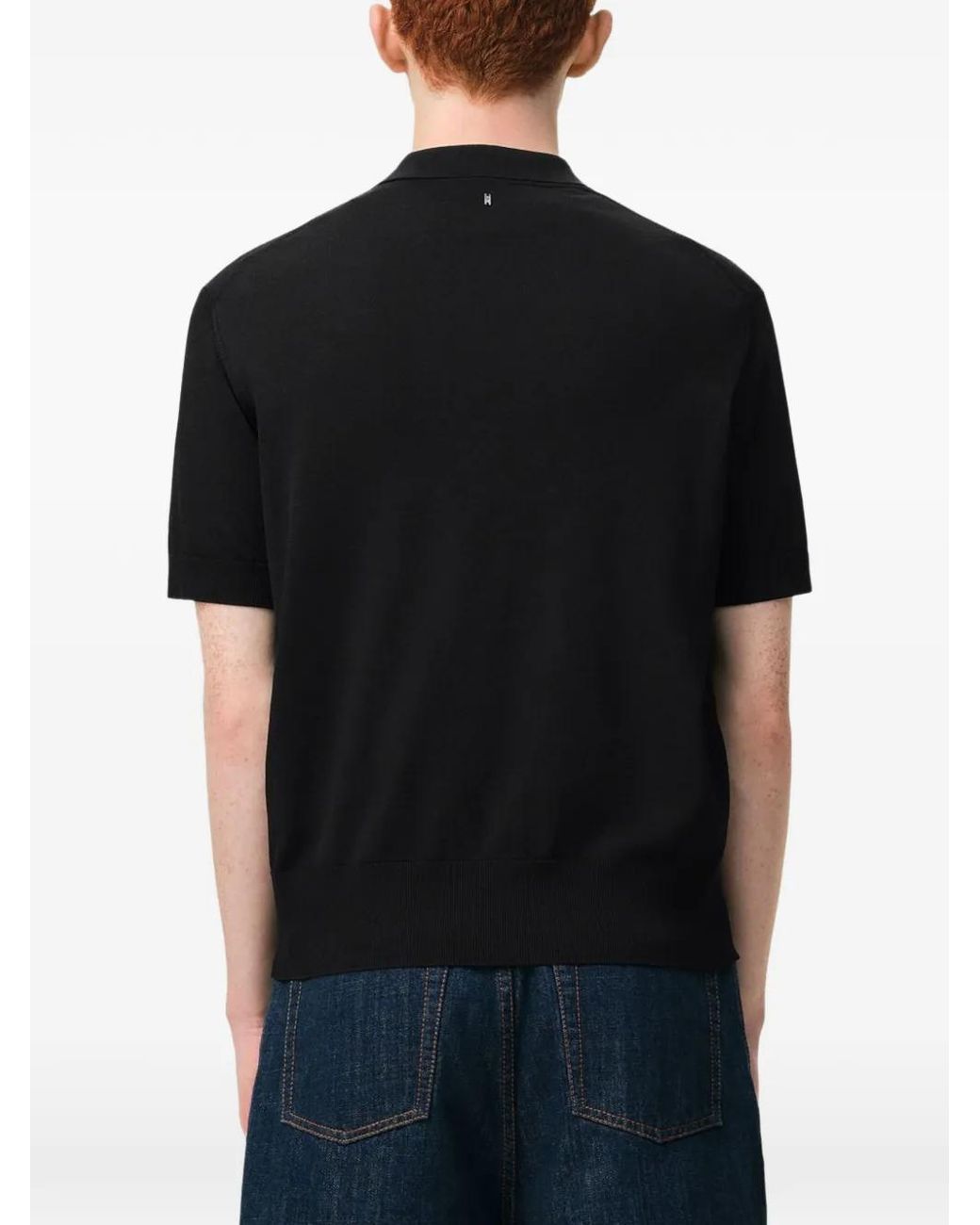 AMI Black Knit Short-Sleeve Polo Shirt for men